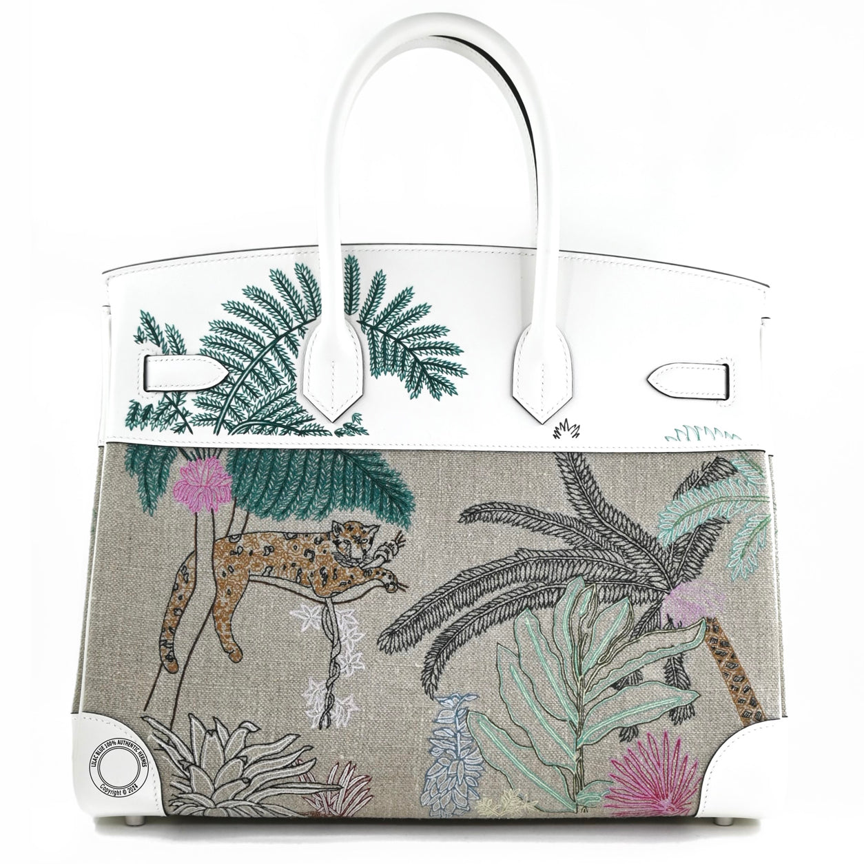 35cm White Birkin Faubourg Tropical Swift PHW