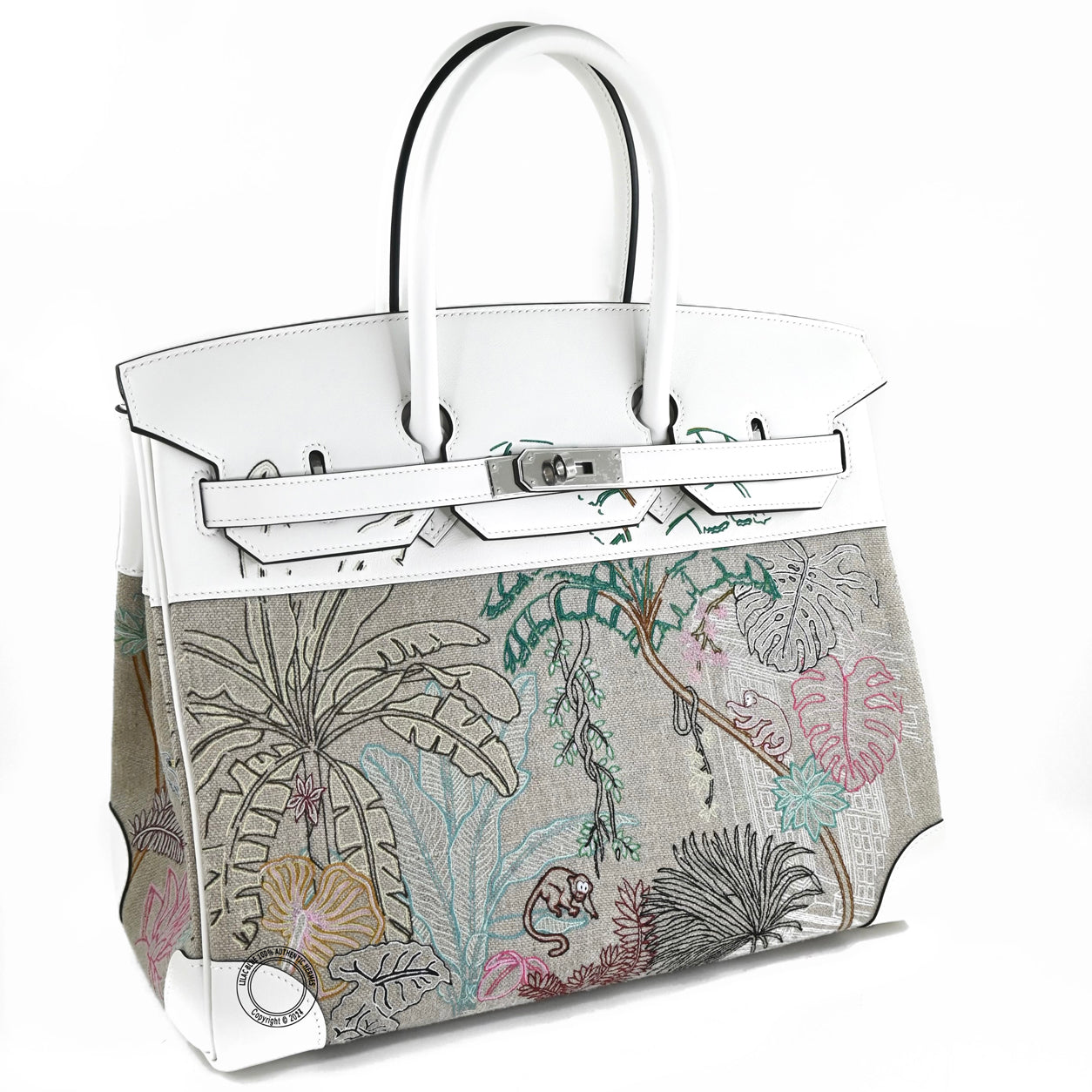 35cm White Birkin Faubourg Tropical Swift PHW