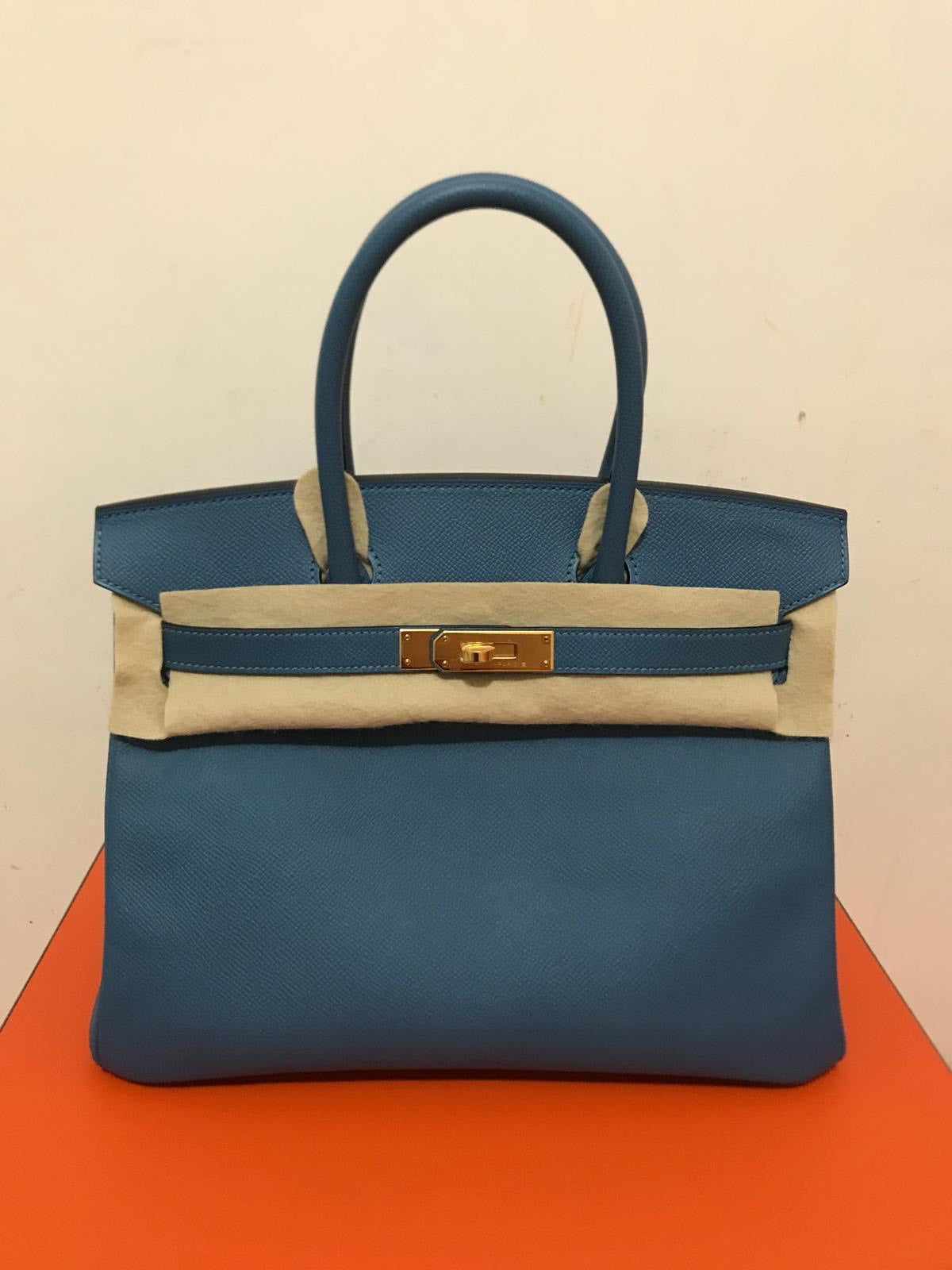 Hermes Birkin 30 Blue Azur Epsom Gold hardware C stamp