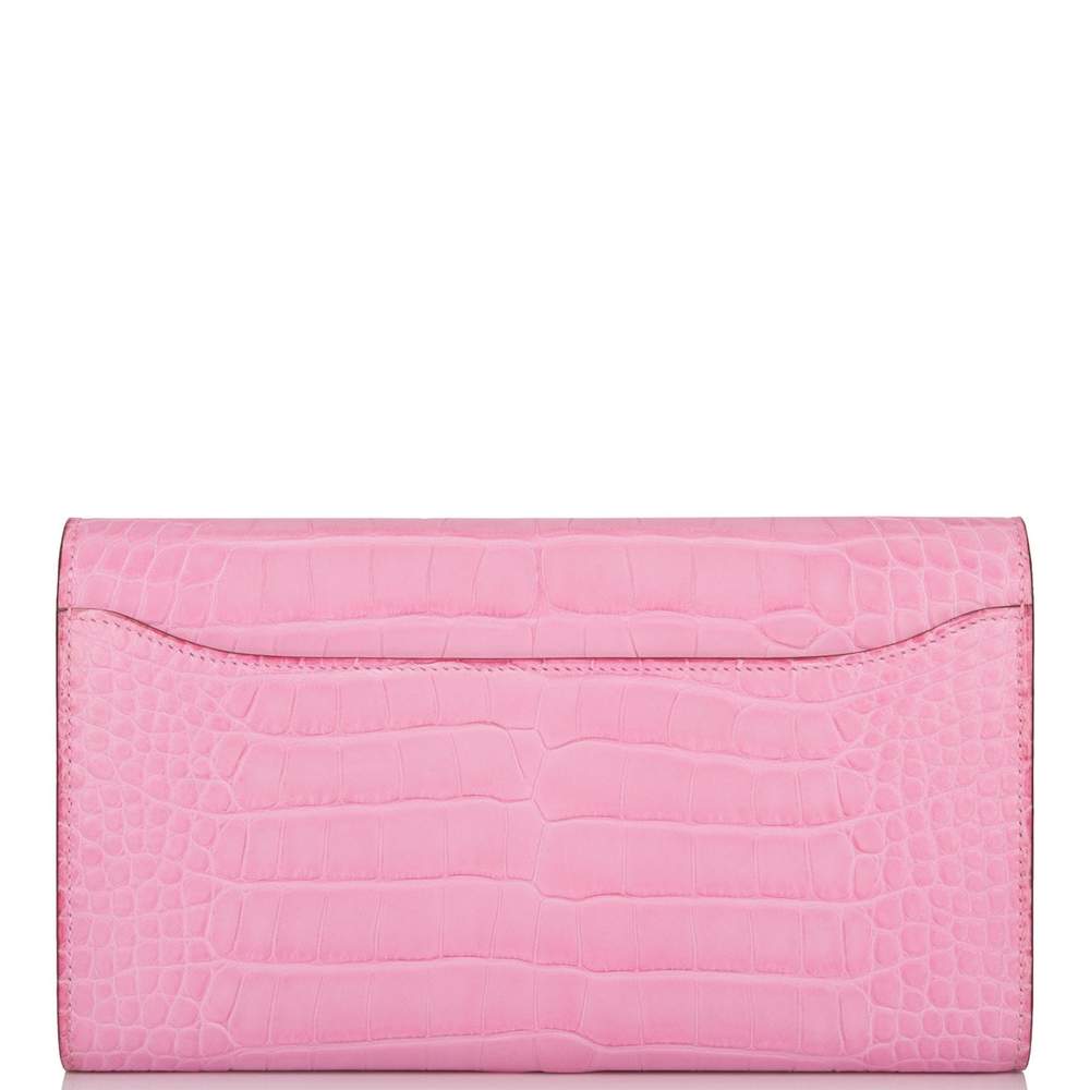 Hermès Bubblegum 5P Matte Alligator Constance Long Clutch Wallet Palladium Hardware