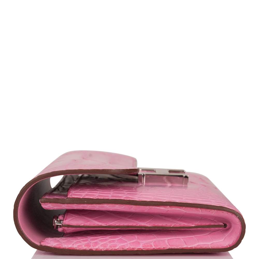 Hermès Bubblegum 5P Matte Alligator Constance Long Clutch Wallet Palladium Hardware
