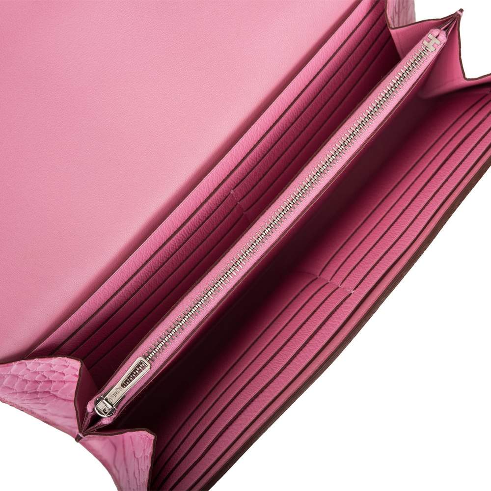 Hermès Bubblegum 5P Matte Alligator Constance Long Clutch Wallet Palladium Hardware