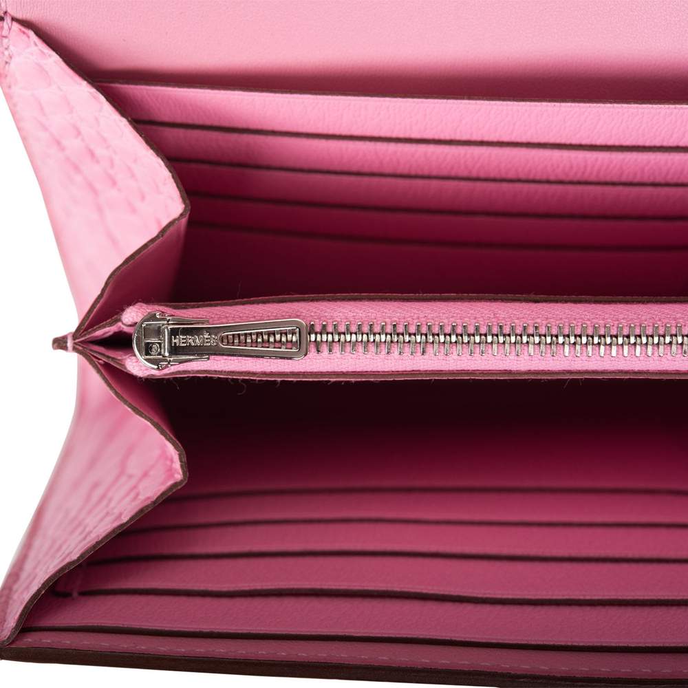 Hermès Bubblegum 5P Matte Alligator Constance Long Clutch Wallet Palladium Hardware