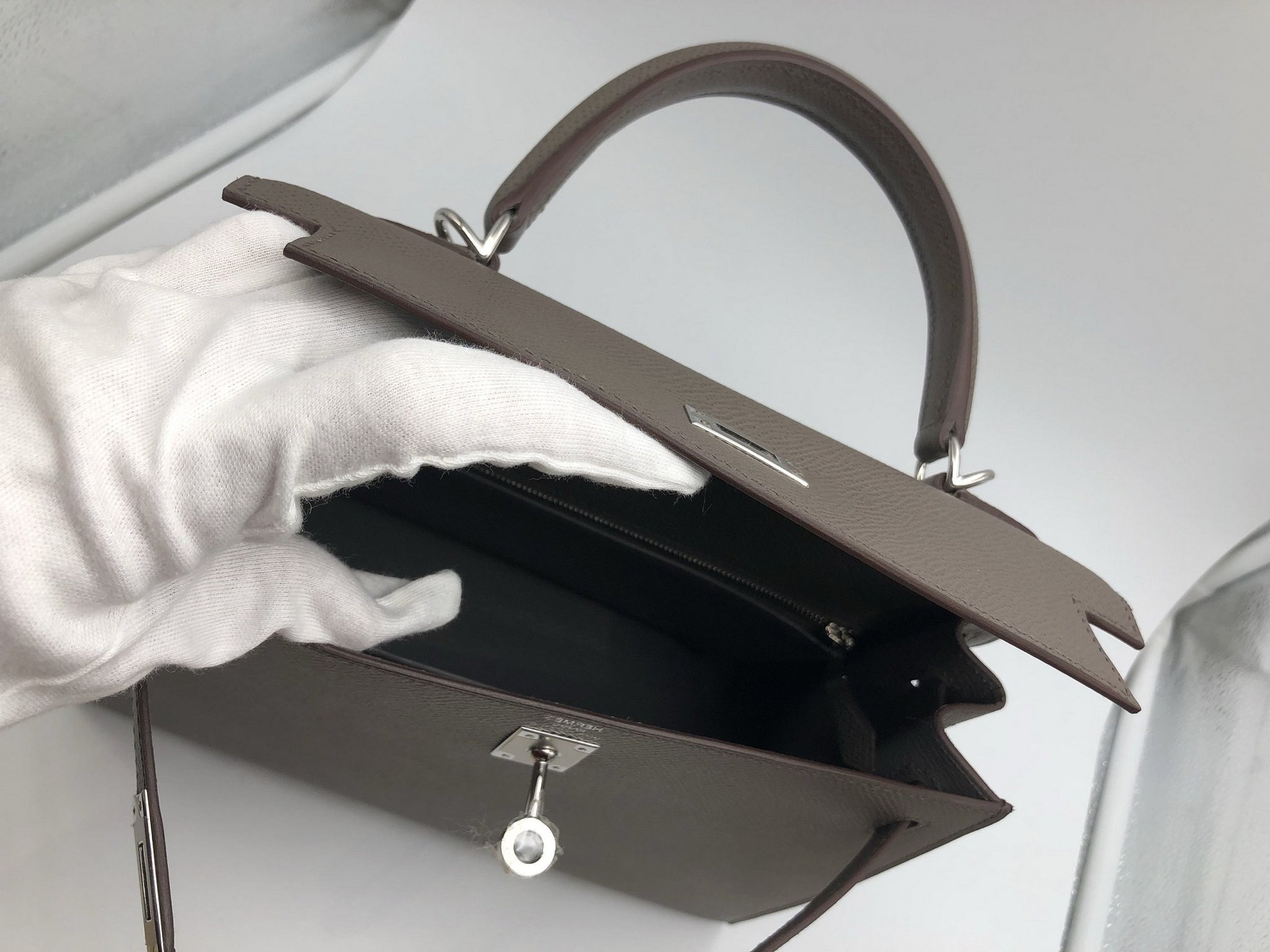 Hermes Kelly 25 Etain Epsom Palladium Hardware