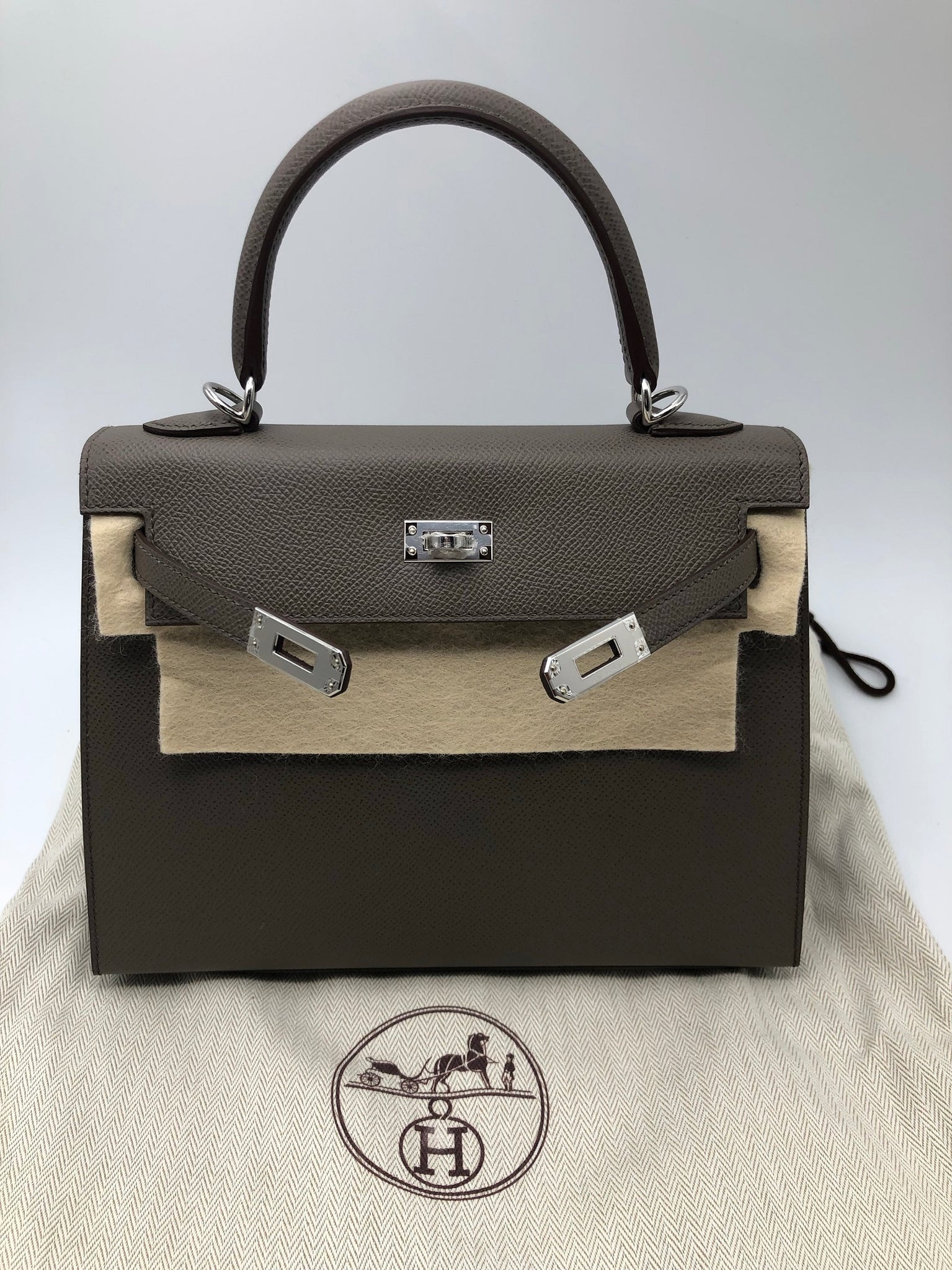 Hermes Kelly 25 Etain Epsom Palladium Hardware