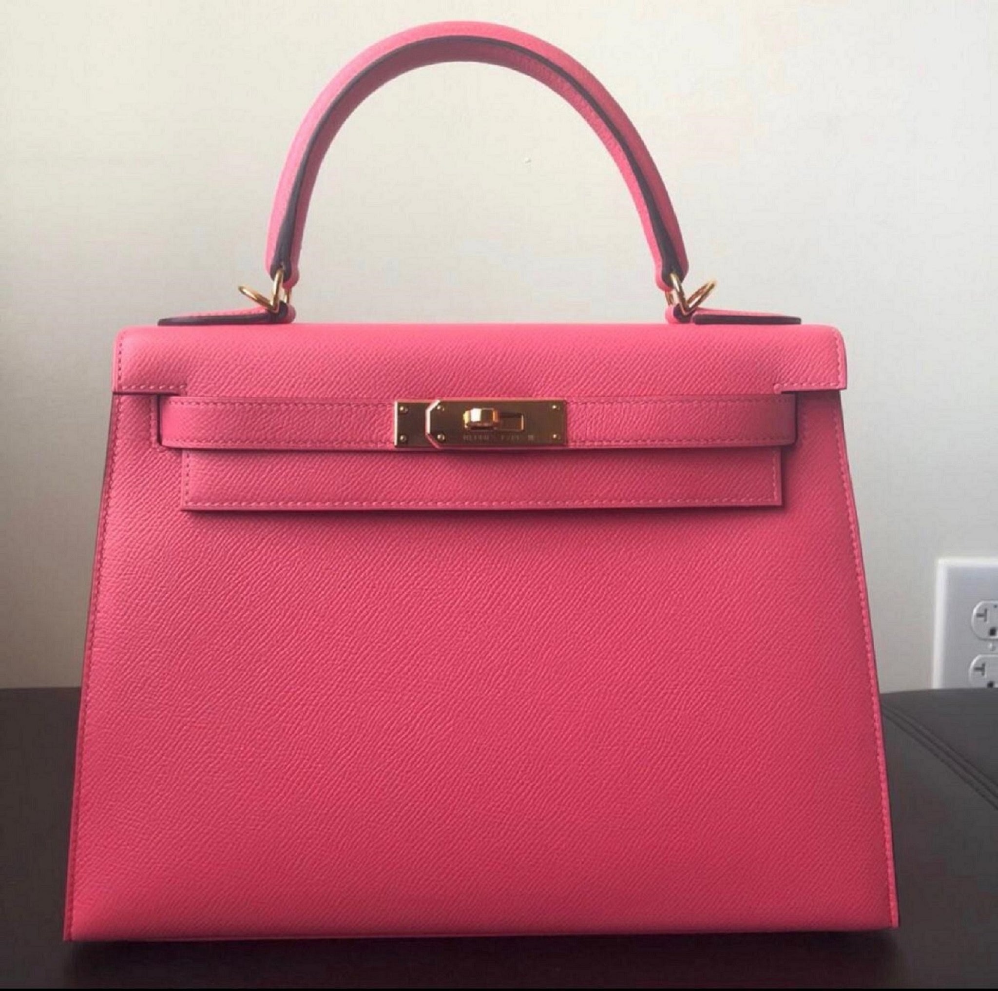 Hermes Kelly 25 Rose Azalee Epsom Gold Hardware Stamp C 2018