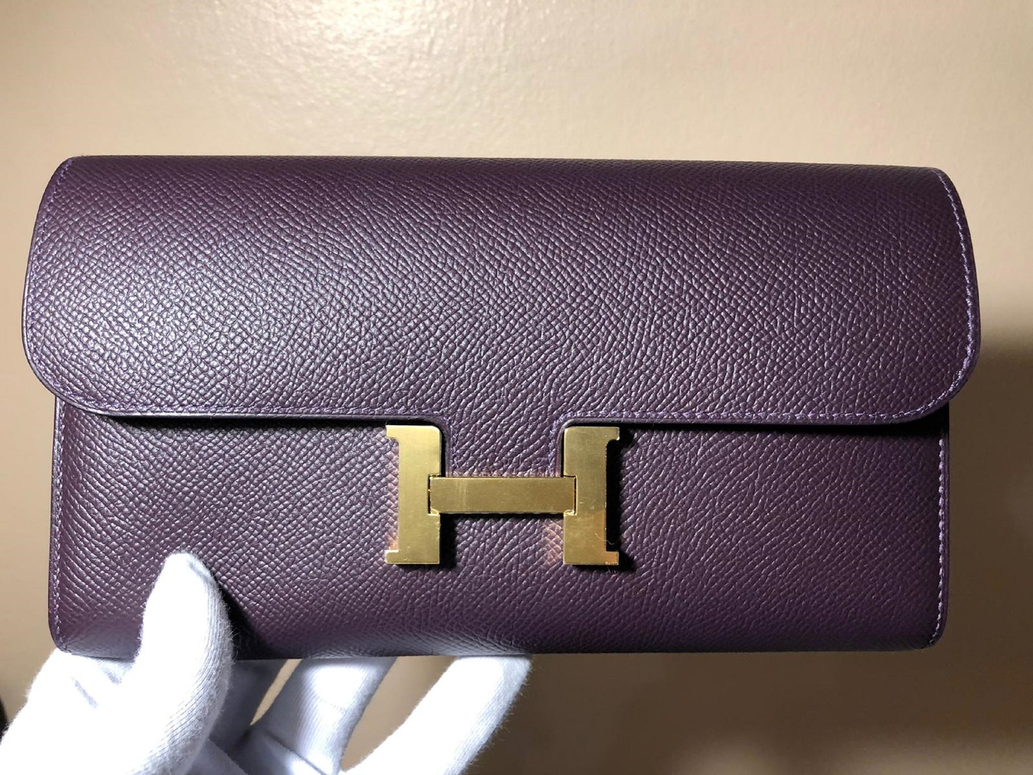 Hermes Constance Long Wallet Raisin Epsom Gold Hardware