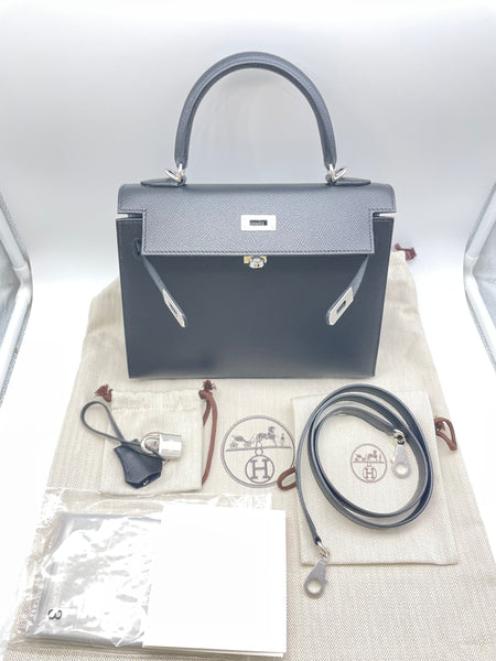 Hermès Kelly 25 In Black Epsom With Palladium Hardware