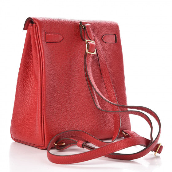 HERMES KELLY ADO BACKPACK TOGO ROUGE CASAQUE GOLD HARDWARE STAMPS D BRAND NEW