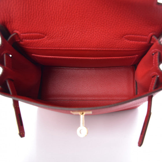Hermes 20cm Rouge/White Buffalo Leather Kelly Ado PM Backpack Bag