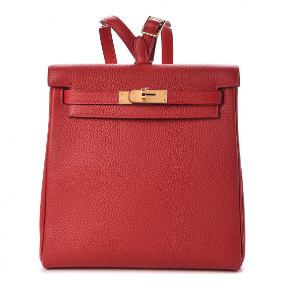 AUTHENTIC HERMES Kelly Ado PM Backpack Rouge H Box calf 0016