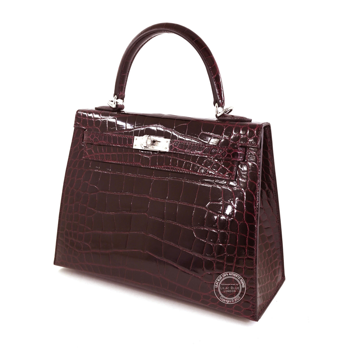 22523 Kelly 25cm Bordeaux Shiny Porosus PHW