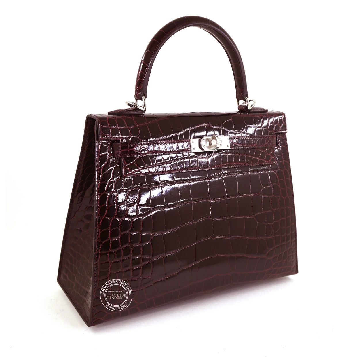 22523 Kelly 25cm Bordeaux Shiny Porosus PHW