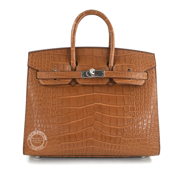 25cm Gold Birkin Sellier in Matte Alligator with Palladium hardware back