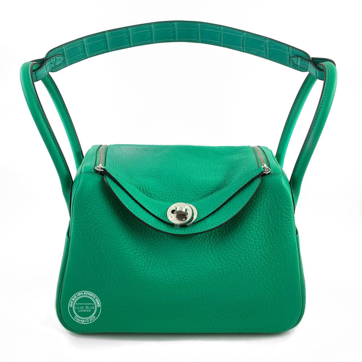  Hermes Lindy 26cm Menthe Vert Jade Touch Matte Croc Clemence PHW