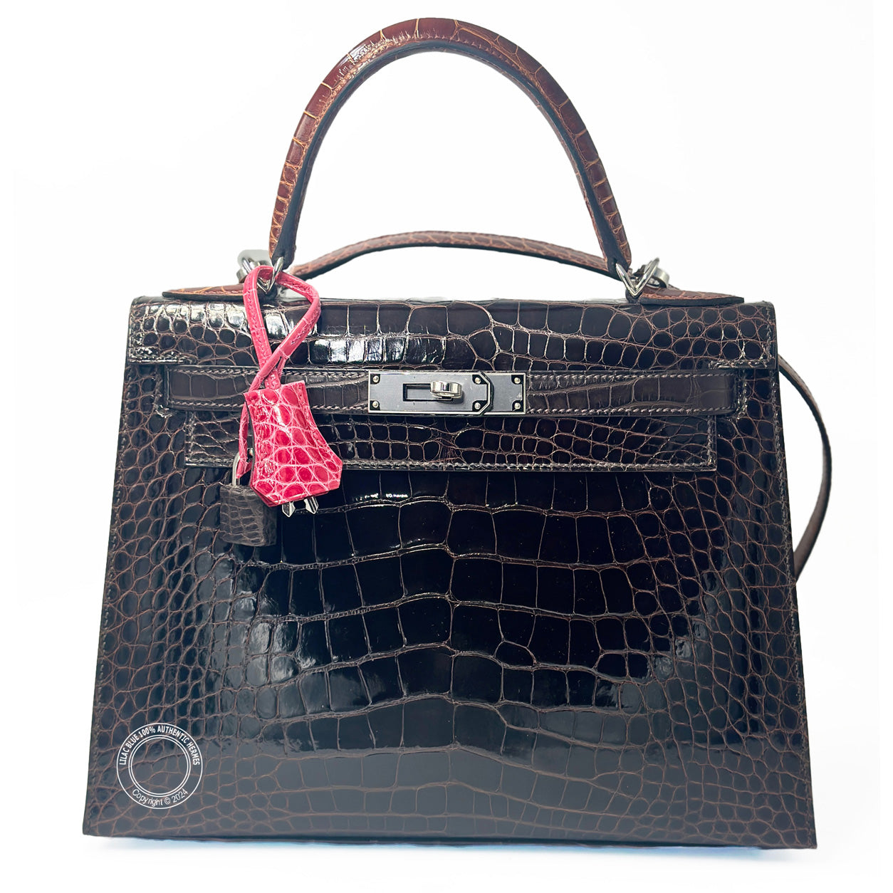 24939 Kelly 28cm Ebene Macassar Miel Shiny Alligator PHW