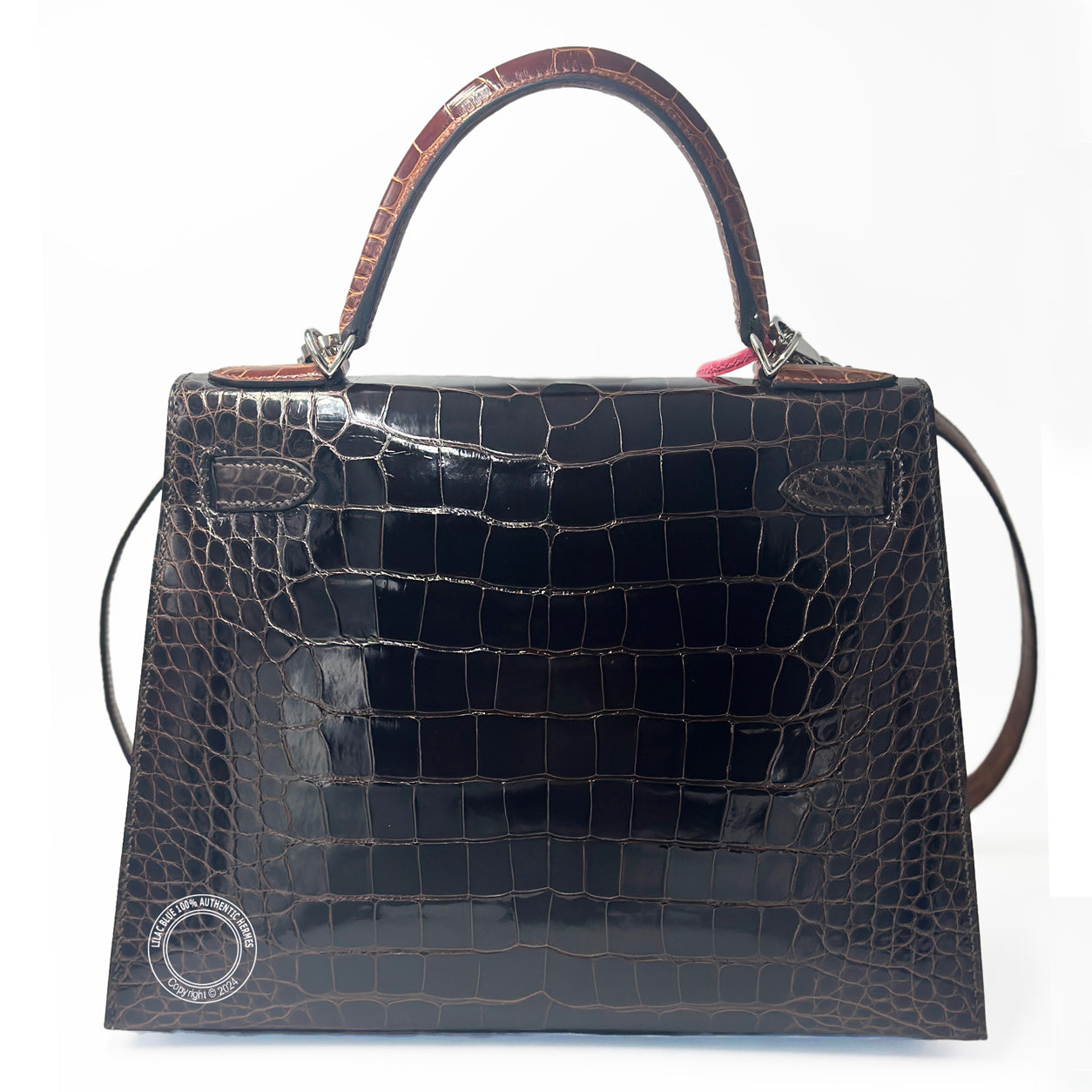 24939 Kelly 28cm Ebene Macassar Miel Shiny Alligator PHW