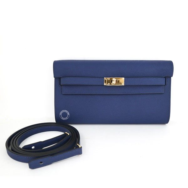 Kelly Wallet To Go Bleu Saphir Epsom GHW