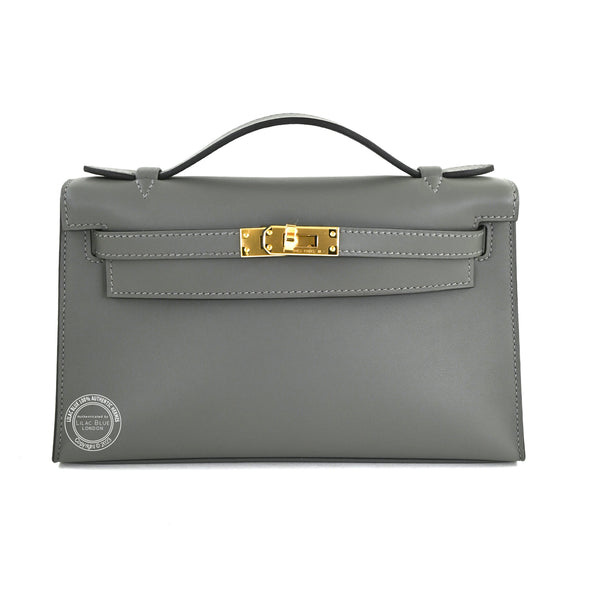 23547 Kelly 22cm Gris Meyer Pochette Swift GHW