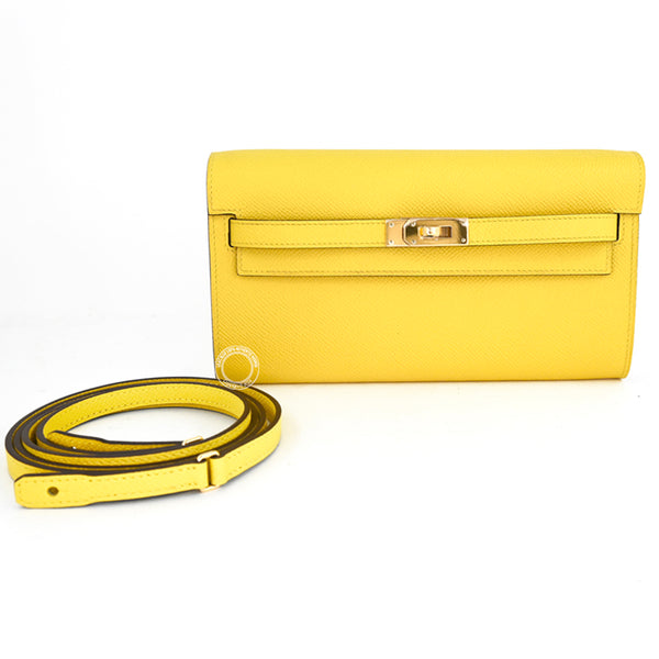 Kelly Wallet To Go Jaune de Naples Epsom GHW