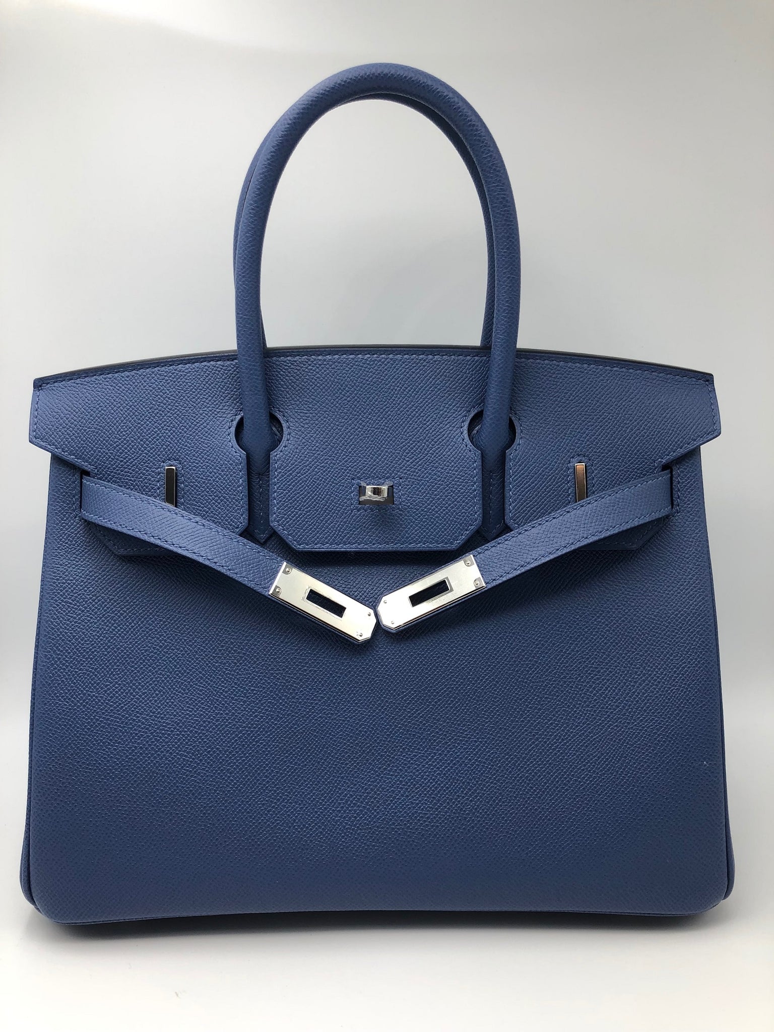 Hermes Birkin 30 Blue Brighton Epsom Palladium Hardware C Stamp